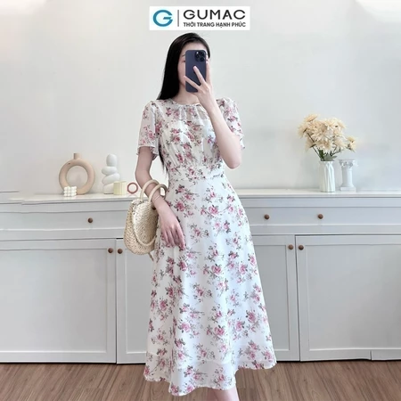 Đầm hoa nữ dáng xòe nhún eo GUMAC LDD1217