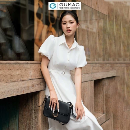 Đầm sơ mi tay phồng thời trang GUMAC DE07064