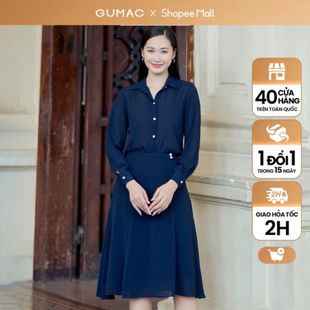 Set lẻ công sở GUMAC, sơ mi kiểu form suông AD08074 - Chân váy dáng đuôi cá nhẹ 2 lớp VD08075