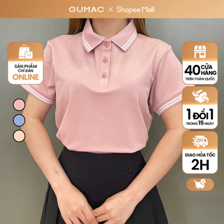Áo thun polo nữ thời trang GUMAC phối sọc 2 viền thiết kế đẹp nhiều màu và thanh lịch LPLE0917