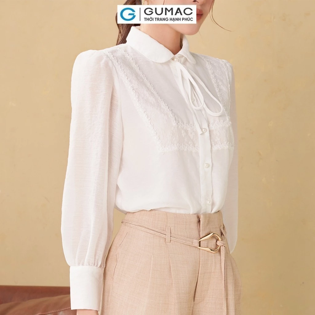 Áo sơmi phối ren hoa thời trang GUMAC AE09044