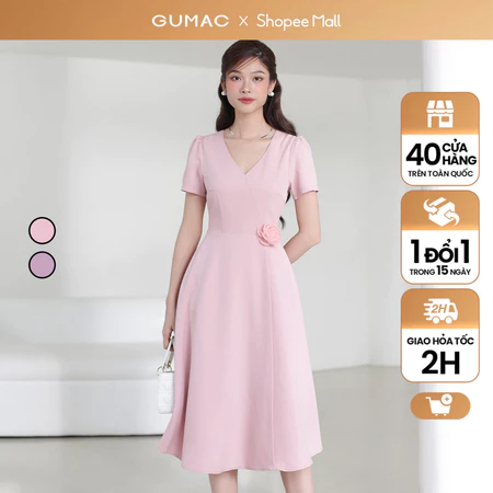 Đầm A xòe cổ V thời trang GUMAC DE03017